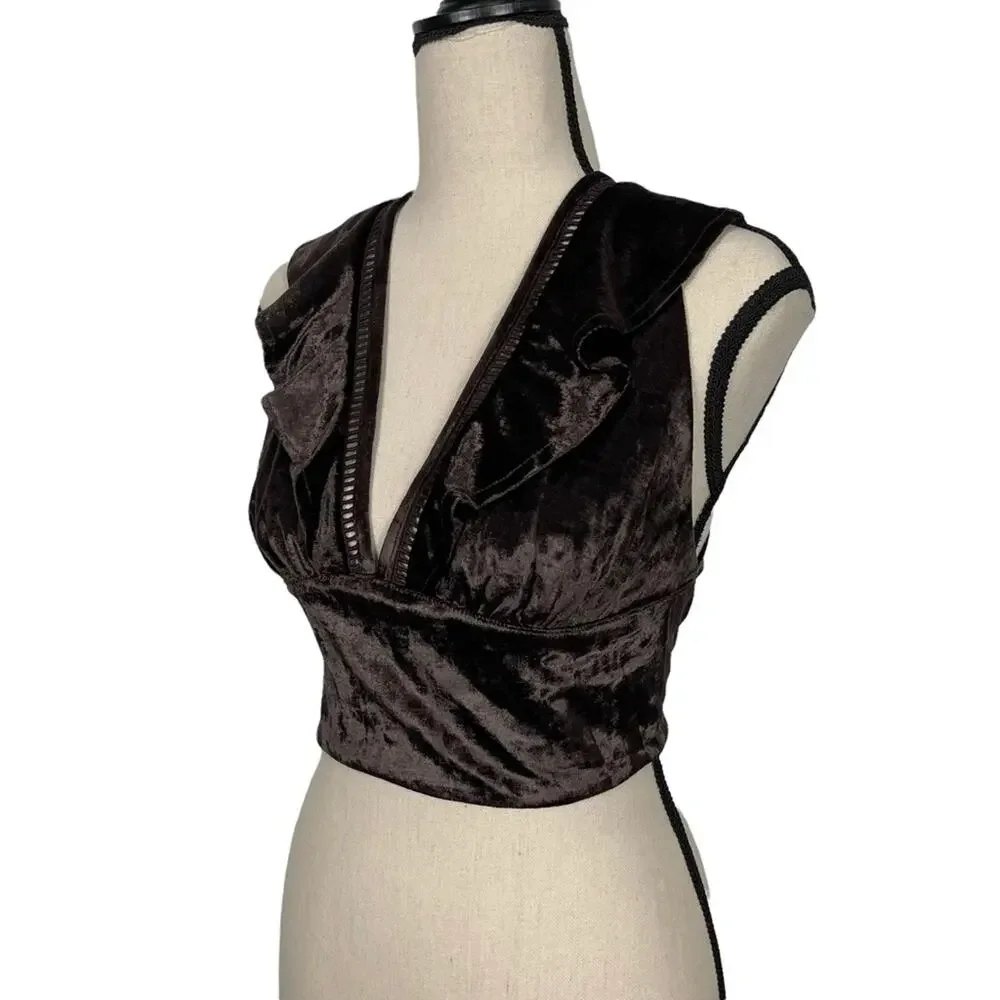 Free People Lillian Velvet Lace Up Tank Top Brown Size XS NWOT